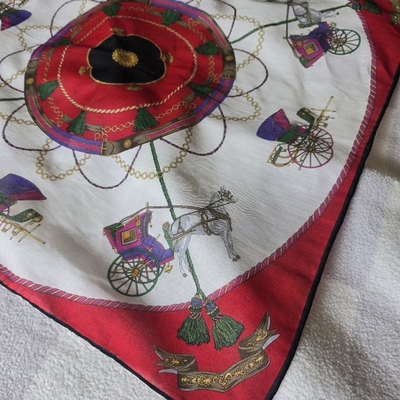 Authentic Celine Red and White Equestrian Print Scarf - Picture 4 of 9